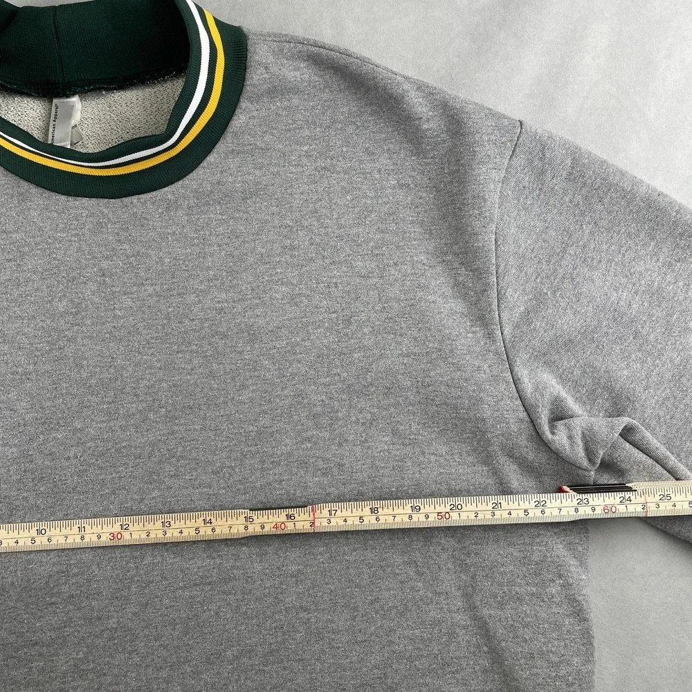 American Apparel Sweatshirt Mens L Gray Crewneck Striped Collar Cotton Blend A's